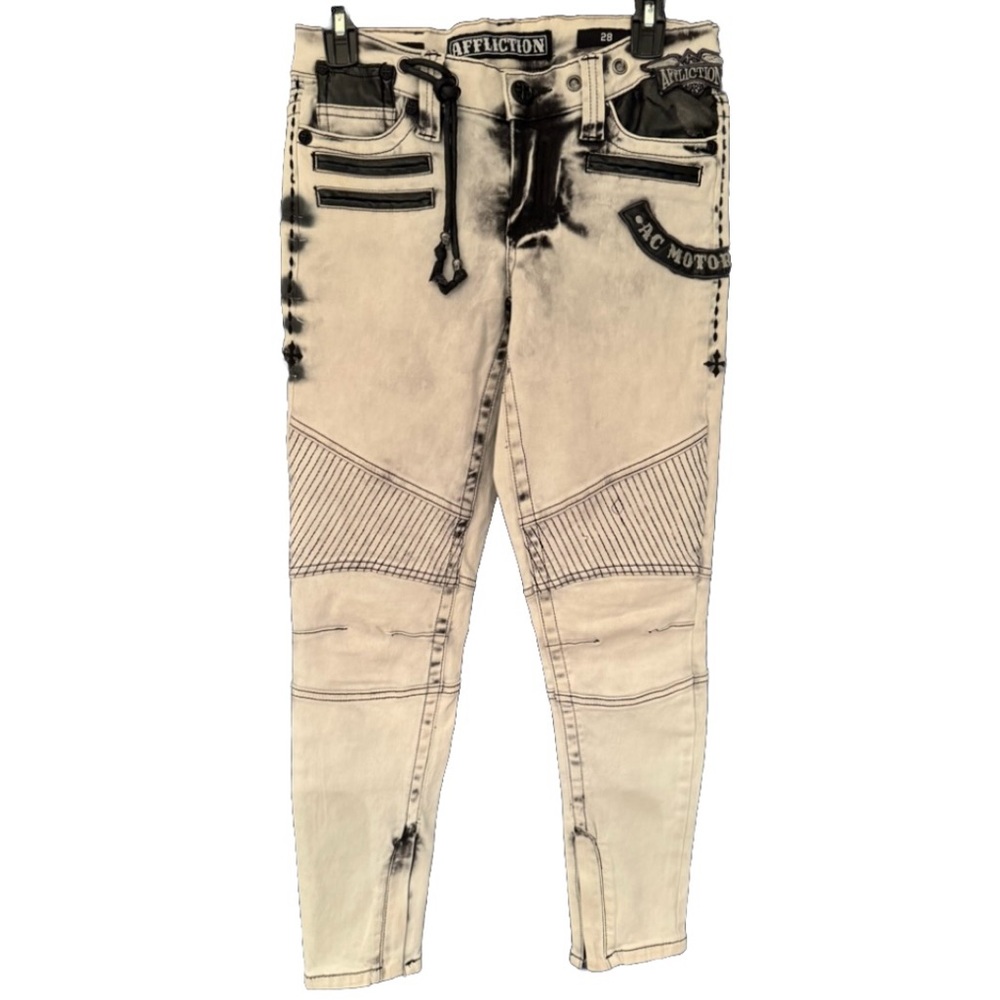 Affliction Women’s White & Black Raquel Womens Bleached Jeans Size 28 - Picture 2 of 14